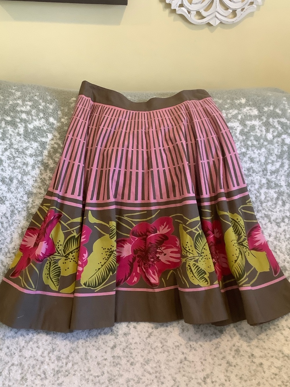 Odille Cotton Tropical Floral Brown & Pink Full A-Line Skirt Womens Size 6 NWT